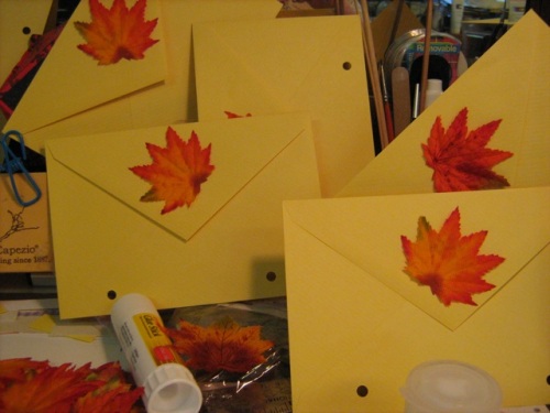 Leaves drying on the envelope flaps